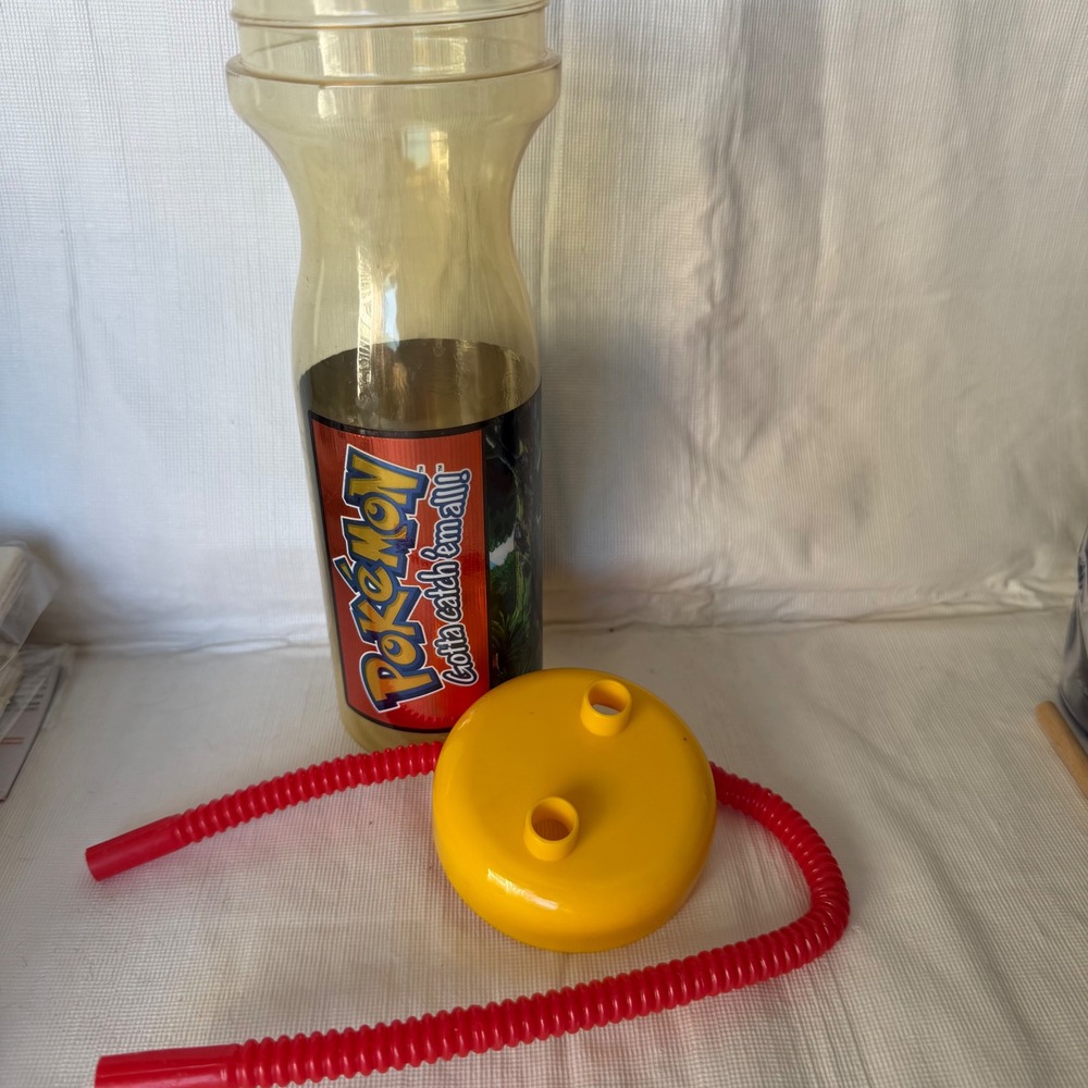 Vintage Pokemon Gotta Catch‎ Em All Tumbler Cup w/ Straw Yellow Ash Pikachu 1999